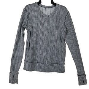 Lululemon Herringbone Long‎ Sleeve Top Grey White Thumbholes Zip Pocket Womens 2